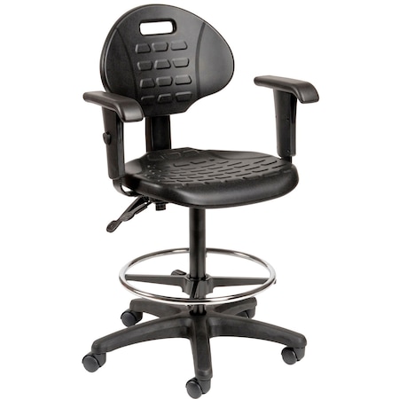 Global Industrial Interion Polyurethane Task Stool with Adjustable Arms, Black 250626A